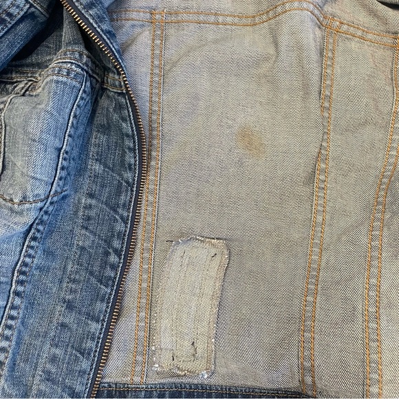ALLEN B Women’s Jeweled Distressed Jean Jacket Cropped Sleeves Size Small - Picture 16 of 16